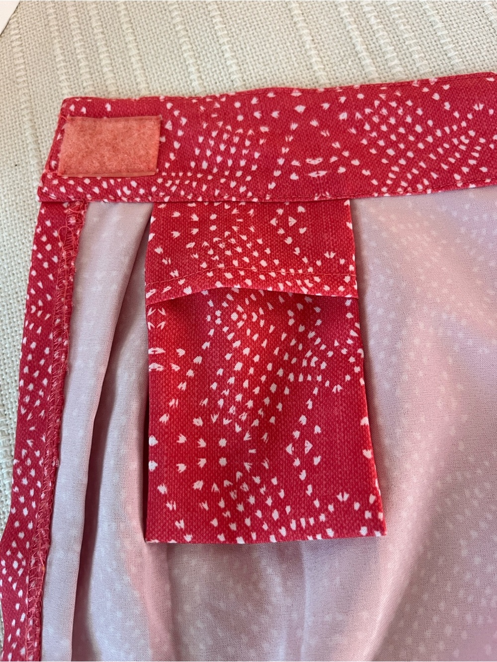 Rip Skirt HAWAII red-orange & white mini dot print wrap skirt. 30". Size MED - Picture 5 of 9